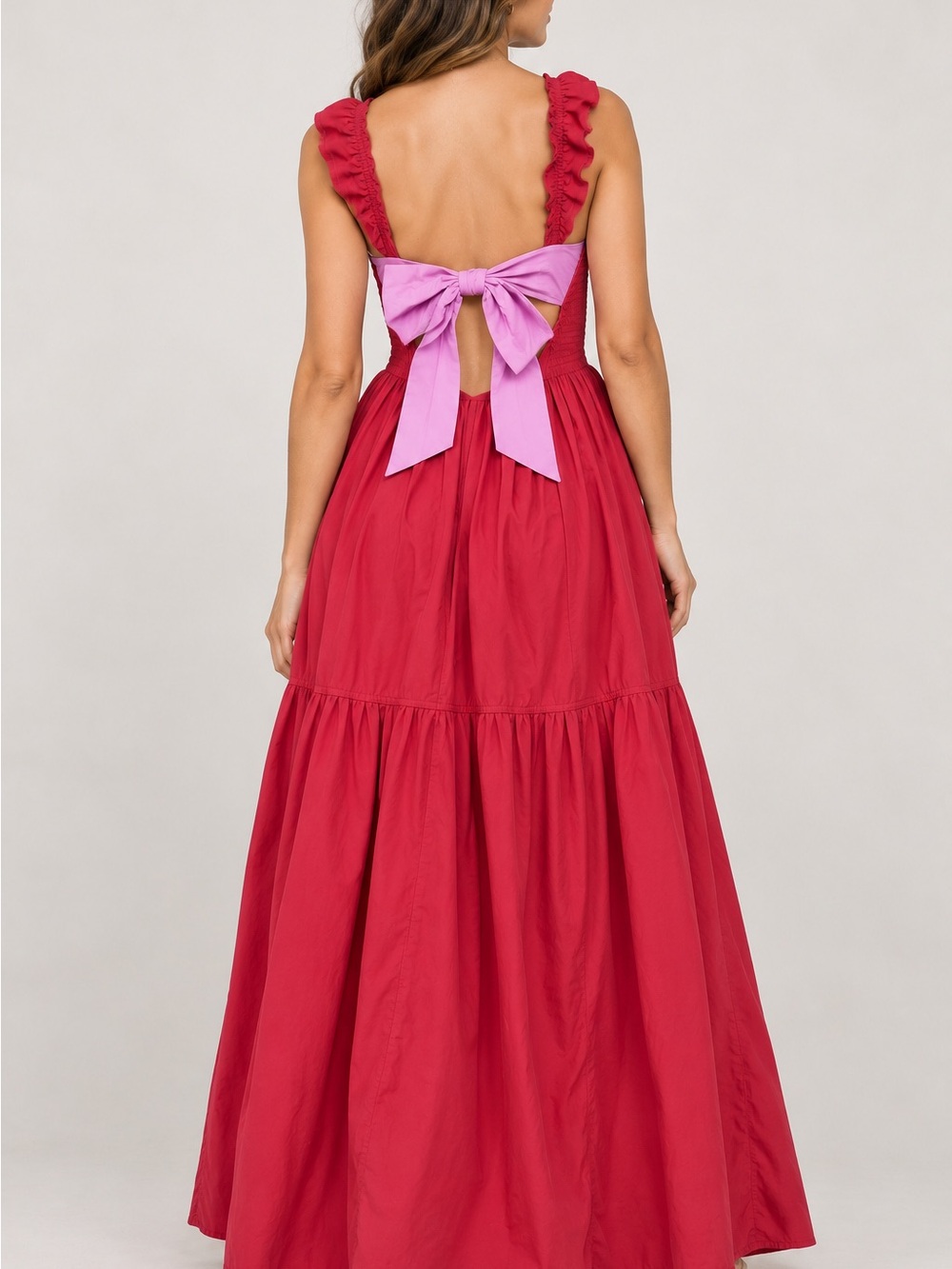 Topshop Red Maxi Dress with Pink Back Bow